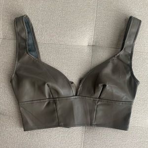 Faux Leather Cropped Shirt/Bra